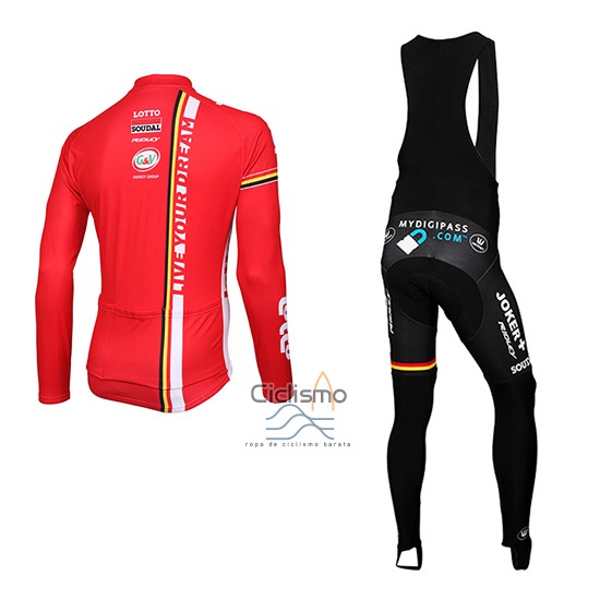 Lotto Soudal Ropa Ciclismo Culotte Largo 2015 Mangas Largas Rojo y Blanco